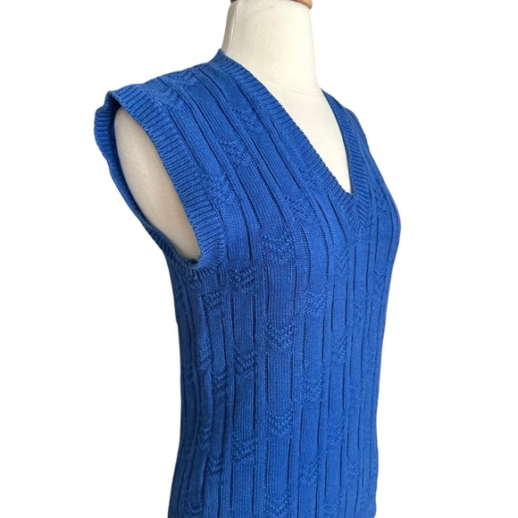 CC COURTENAY Vintage 70s Royal Blue Knit Sweater Vest Sleeveless V-Neck Preppy M - Picture 6 of 12
